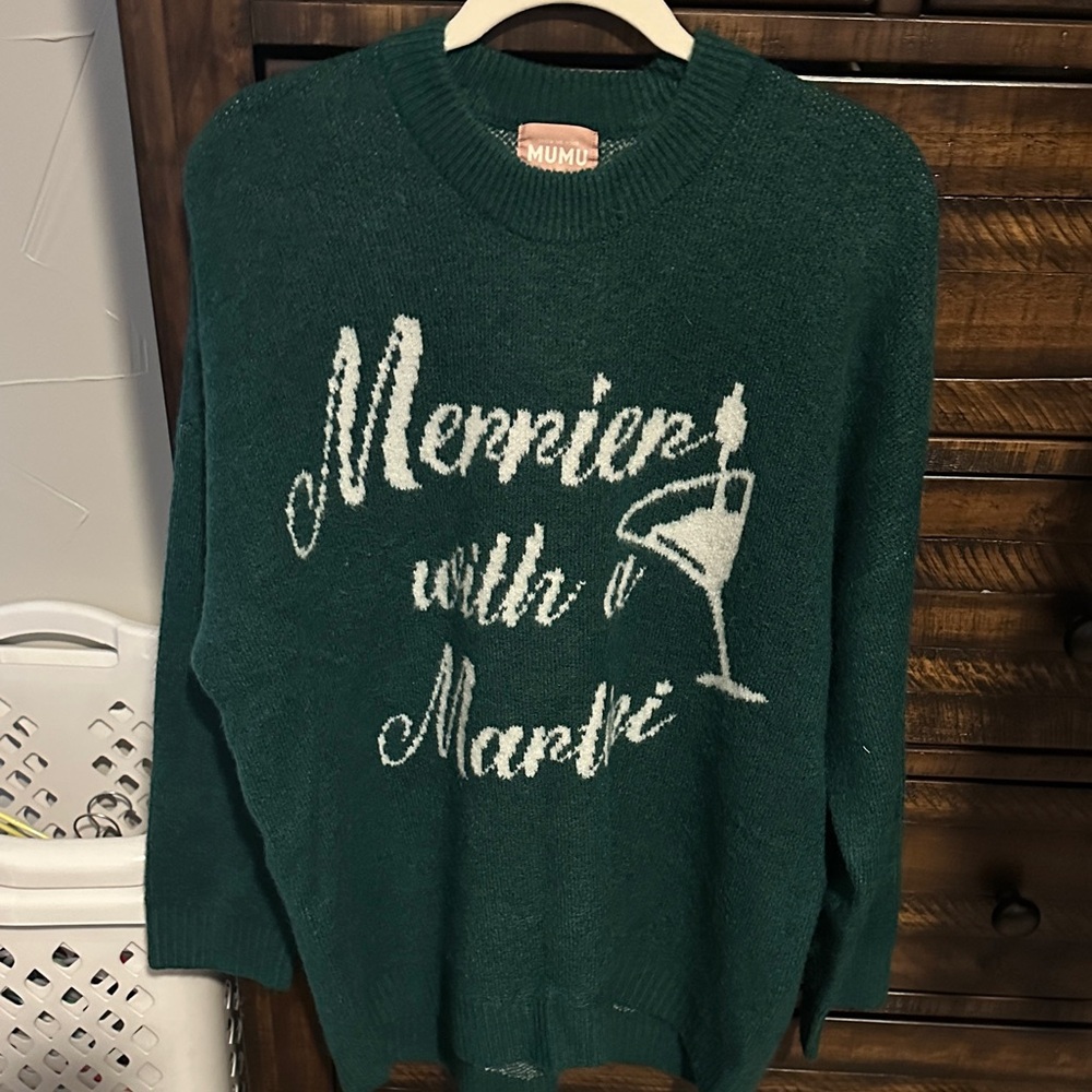 Show Me Your MuMu Teal Martini Graphic Sweater